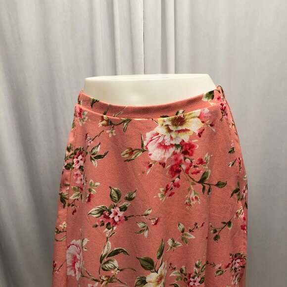 Bobeau Asymmetrical Midi Skirt Womens Size Medium Coral Floral Faux Wrap Fairy - Picture 2 of 8